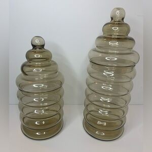 Set of 2 Vintage Holmegaard Smokey Apothecary Jars Jacob Bang Danish Beehive